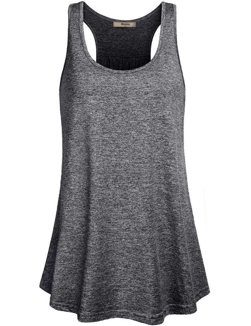 Miusey Sleeveless Tops for Women Ladies Loose Summer Cotton Casual Sports Flowy Cute Moisture Wicking Exercise Workout Racerback Tank Grey M - Image 1